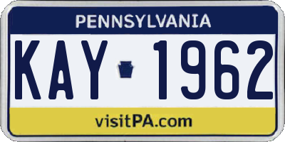 PA license plate KAY1962
