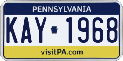 PA license plate KAY1968