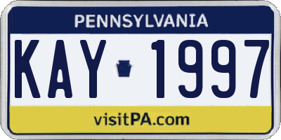 PA license plate KAY1997
