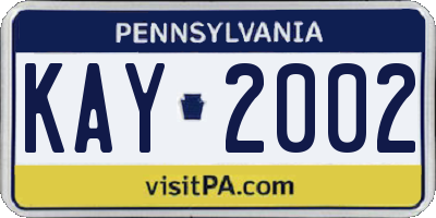 PA license plate KAY2002