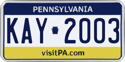 PA license plate KAY2003