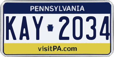 PA license plate KAY2034
