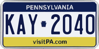 PA license plate KAY2040