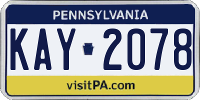 PA license plate KAY2078