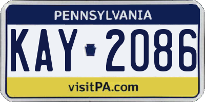 PA license plate KAY2086
