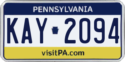 PA license plate KAY2094