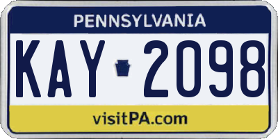 PA license plate KAY2098
