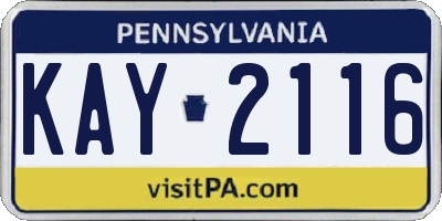 PA license plate KAY2116