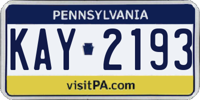 PA license plate KAY2193