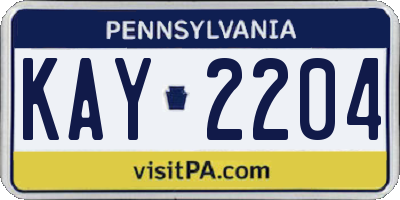 PA license plate KAY2204