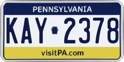 PA license plate KAY2378