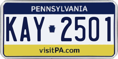 PA license plate KAY2501