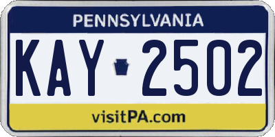PA license plate KAY2502
