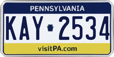 PA license plate KAY2534