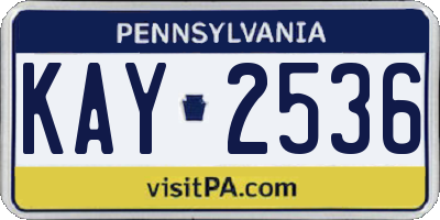 PA license plate KAY2536