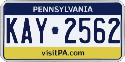 PA license plate KAY2562