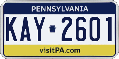 PA license plate KAY2601