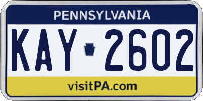 PA license plate KAY2602