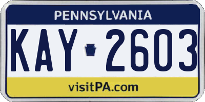 PA license plate KAY2603