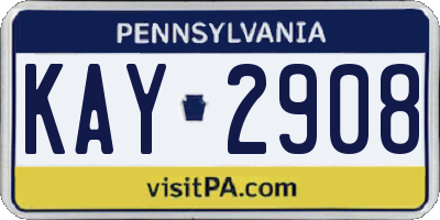 PA license plate KAY2908