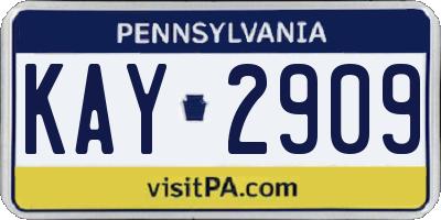 PA license plate KAY2909