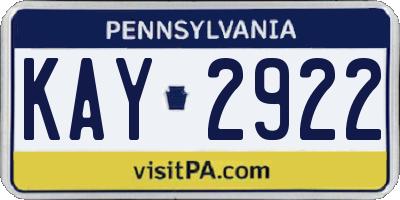 PA license plate KAY2922