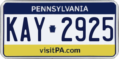 PA license plate KAY2925