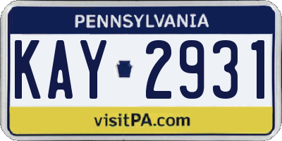 PA license plate KAY2931