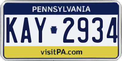 PA license plate KAY2934