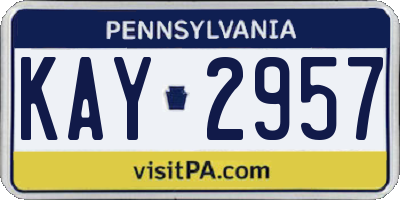 PA license plate KAY2957