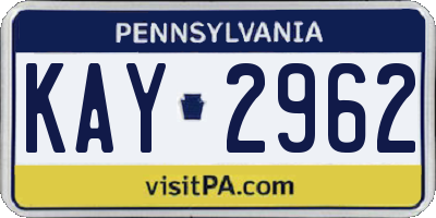 PA license plate KAY2962
