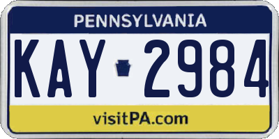 PA license plate KAY2984