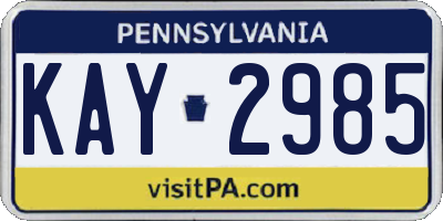 PA license plate KAY2985