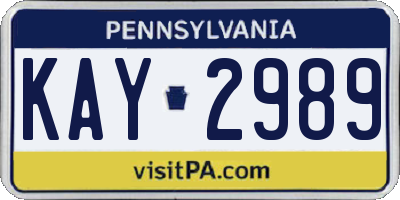 PA license plate KAY2989