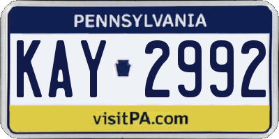 PA license plate KAY2992