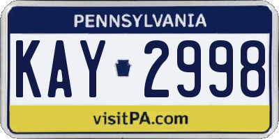 PA license plate KAY2998