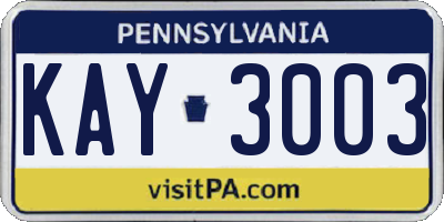 PA license plate KAY3003