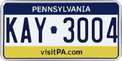 PA license plate KAY3004