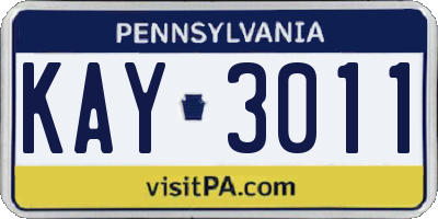 PA license plate KAY3011