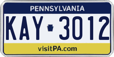PA license plate KAY3012