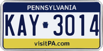 PA license plate KAY3014