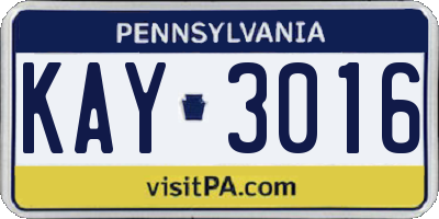 PA license plate KAY3016