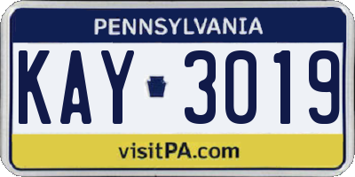PA license plate KAY3019