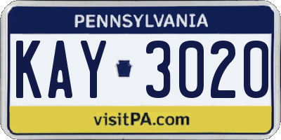PA license plate KAY3020