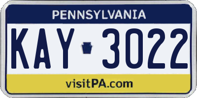 PA license plate KAY3022