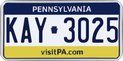PA license plate KAY3025