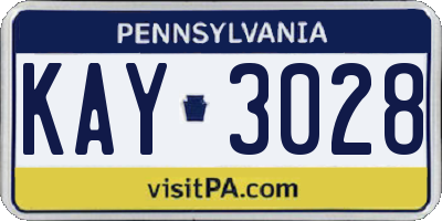 PA license plate KAY3028