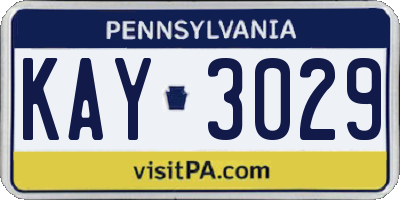 PA license plate KAY3029