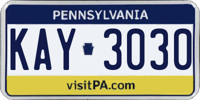 PA license plate KAY3030