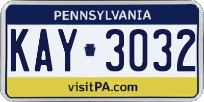 PA license plate KAY3032